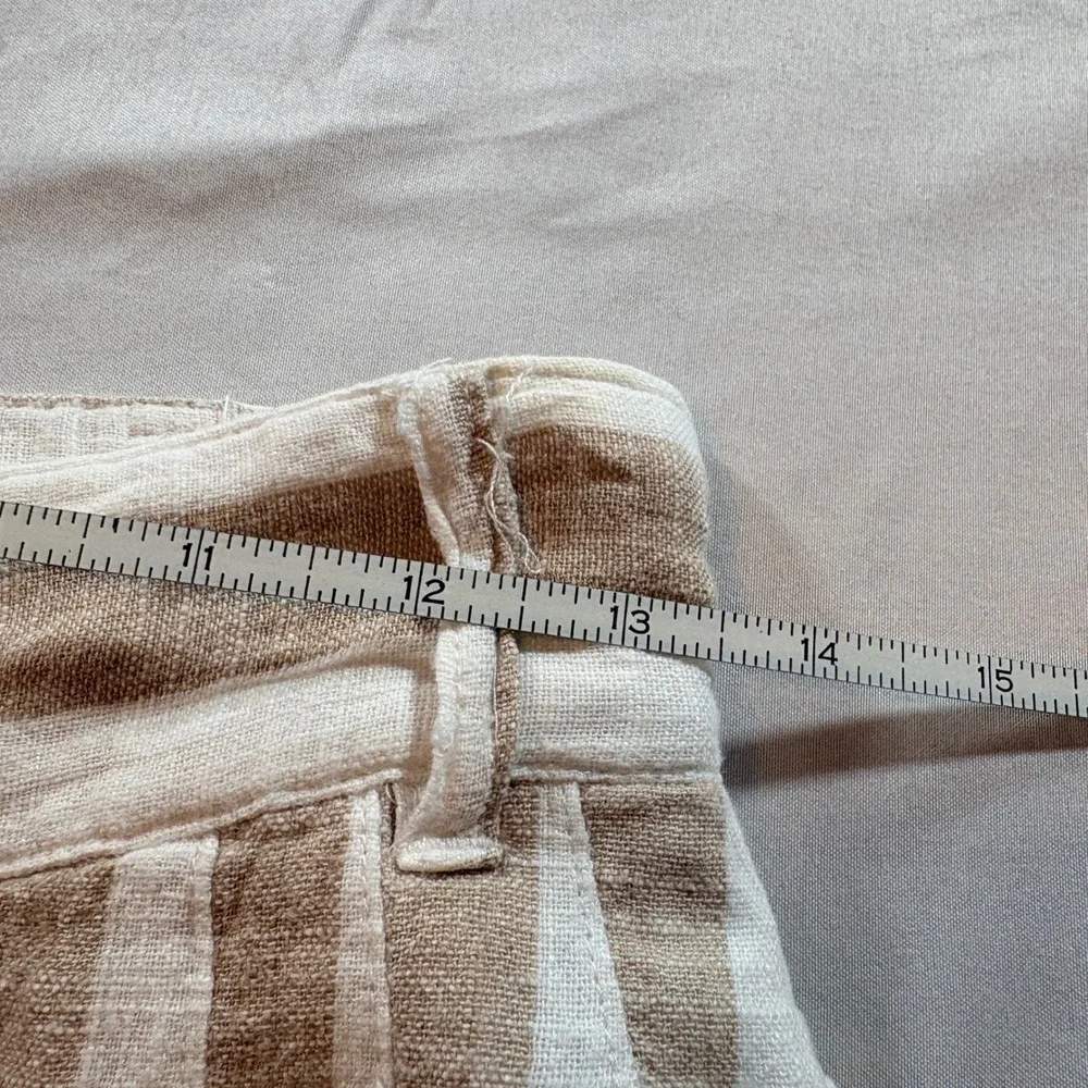 H&M Striped Wide Leg Culotte Pants Womens 4 Beige White Linen Blend High Rise